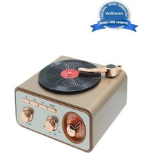 Epilons Metalik Nostaljik Tasarım Plak Çalar Görünümlü Radyolu Bluetooth Hoparlör Retro Müzik Plak