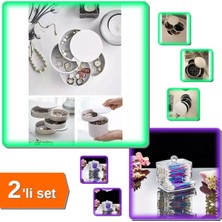 Özgürce 4 Katlı Dönebilen Takı ve Makyaj Organizer + Kulak Çubuğu Kutusu Set