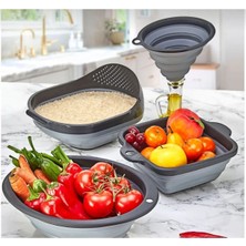 Feyza Design 4'lü Katlanabilir Akordiyon Süzgeç Huni Seti, Çok Amaçlı Kullanım