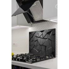 Feyza Design Şık 50X60 cm Siyah Üçgen Desenli Cam Ocak Koruyucu