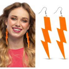 Çerçici 80’ler 90&amp;#39;lar Retro Neon Turuncu Şimşek Küpe 10 cm