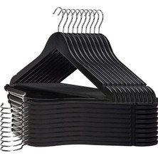 Karokstore 24 Adet Ahşap Görünümlü Plastik Askı, Siyah, Elbise Gömlek Pantolon Kıyafet Askısı Kalın Sağlam Malzeme