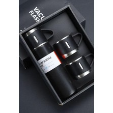 Karokstore Paslanmaz Çelik Termos 3 Bardaklı Termos Seti Özel Kutulu Vakumlu Termos Set Çok Renkli (Gri)