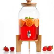 Karokstore Kosova Premium Serisi Bambu Ayaklı Cam 4 Litre Kapasiteli Su ve Şerbet Sebili