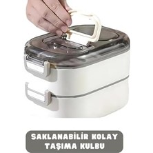 Karokstore Bento 1000ML Lunchbox Çift Katlı 3 Bölmeli Çelik Sefer Tası Yemek Kutusu (Pembe)