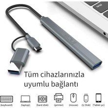 Karokstore IUTP-06TXT USB Hub, Type-C 3.1, 100W Pd Güç Dağıtımı, 5 Gbps Veri Aktarım, Alüminyum Kasa