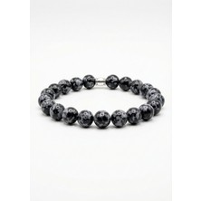 MMİF Benekli Obsidyen Doğal Taş Bileklik, Denge ve Uyum, 8mm, Kadın ve Erkek, Siyah,mmif