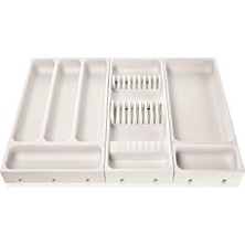 Karokstore Flexispace 899430 Mutfak Gereçleri Için Çekmece Düzenleyici, Plastik, Beyaz, 37 x 22 x 4,5 cm