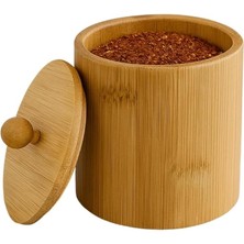 Karokstore Doğal Bambu Ahşap Baharatlık – Kapaklı Silindir Saklama Kabı | 9X10 cm El Yapımı Mutfak Düzeni