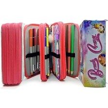 Karokstore Kalem Kutusu Ressam Kız Resim Kawai Organizer Kalemkutu Vegan Deri Üç Bölmeli Kalemlik Pembe