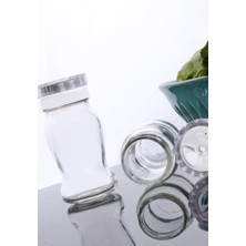 Karokstore Bev Kitchen 3'lü Beyaz Akrilik Kapaklı Cam Tuzluk Biberlik Baharatlık Oval Beyaz