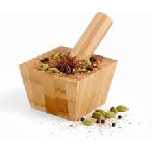 Karokstore Bambu Havan ve Tokmak Seti, Mutfak Havanı, Baharat ve Sarımsak Öğütücü ve Döveceği (Kare)