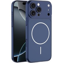 Karokstore 15 Pro Için ile Uyumlu Parmak Izi Tutmayan Alüminyum Görünümlü Kılıf Süper Kablosuz Şarj Destekli Sert ve Dayanıklı Polikarbon Malzeme (Lacivert, 15 Pro)