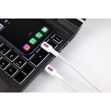 Karokstore Type C-Lightning 27WATT Pd Hızlı Şarj Kablosu (Beyaz + Fuşya/beyaz Uç) (120 Cm)