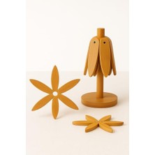 Karokstore Bambu Seti, 2’li, Standlı, Katlanır Tasarım, Bardak ve Tencere Altlığı, Dayanıklı Mutfak Nihalesi, Doğal Ahşap