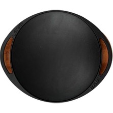 Karokstore Döküm Saç Kavurma Tavası, Metal Kulplu ve Ahşap Altlıklı, 28CM, Siyah