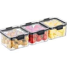 Karokstore Akrilik Kilitli Kare Saklama Kabı 500ML 3 Adet, 500ML 3'lü Kilitli Saklama Kabı