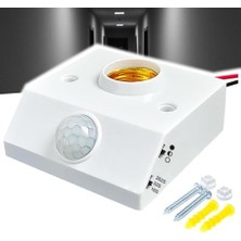 Karokstore E27 Ampul Uyumlu Hareket Sensörü, Koridor Bodrumu Için Ayarlanabilir Harici Montajlı Enerji Tasarruflu, Insan Vücudu Sensörü