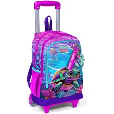 Karokstore Işıklı Tekerlekli Pembe Mor Kaplumbağa Çekçek Okul Çantası - Kız Çocuk