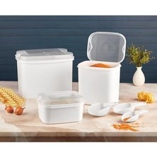 Karokstore Masal Un ve Bakliyat Kabı 10 Lt + 4,5 Lt + 1,6 Lt Beyaz Saklama Kabı Kürek, BEYAZ-2959