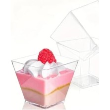 Karokstore Kübik Prizma Kase Mika Plastik Şeffaf Kapaklı Sunum Kabı 8 Lü 120 cc