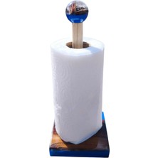 Af Epoxyart Lüks Mavi Epoksi ve Hakiki Ahşap Kağıt Havluluk - Kristal Küre Detaylı Modern Tezgah Üstü Stand - El Işçiliği Doğal Mutfak Dekoru - Şık Tasarım Havlu Tutucu