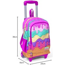 Karokstore Işıklı Tekerlekli Dondurma Çekçek Okul ve Seyahat Çantası Kız Çocuk Rengarenk