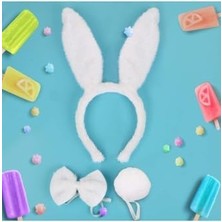 Karokstore Tavşan Kostüm Seti Taç Papyon Kuyruk Beyaz Renk