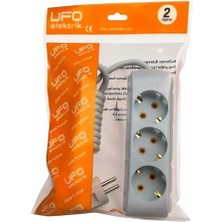 Karokstore Ufo 3lü 2 Metre Topraklı Grup Priz, 16A 250V, Üçlü Uzatma Kablosu Gri Renk