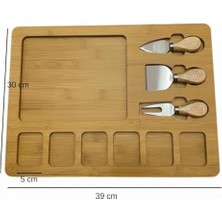 Karokstore Bambu Peynir Sunum Tahtası – 3 Çelik Bıçaklı Şarküteri Servis Seti, Bölmeli Ahşap Atıştırmalık Tepsisi, 39X30 cm