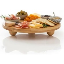 Karokstore Bambu Top Ayaklı Yuvarlak Sunumluk – 30CM Çap Seçenekli Doğal Ahşap Servis Tabağı | Peynir, Meze, Kek Standı, Kahvaltı ve Charcuterie Board | Yükseltilmiş Masaüstü Tepsi (30 Cm)