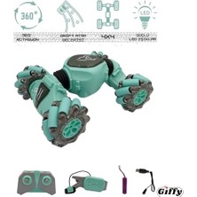 Karokstore Oyuncak 2.4 Ghz Bilekten ve Uzaktan Kumandalı Işıklı 4x4 Çift Kumandalı Akrobat Araba, Şarjlı Hem Kumanda Hem De Bileklik Kontrollü 4 Teker Işıklı Full Fonksiyon (Yeşil)