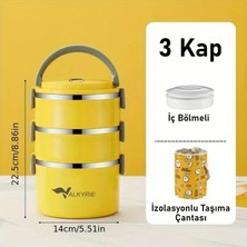 Karokstore 3 Gözlü Çelik Desenli Sarı Termal Bento Kutusu Çocuklar Için Şirin