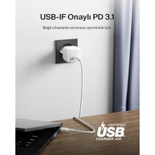 Karokstore Kompakt Duvar Şarj Cihazı 45 W + Usb-C - Usb-C Kablosu, 16, 15, 14, Plus, Pro, Pro Max, Galaxy S25 Serisi, S24, 9, Ipad, Airpods ve Fazlası Için Hızlı Şarj, Beyaz