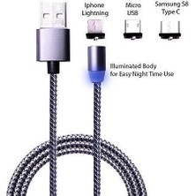Karokstore 1049 1 Metre Lightning Micro USB Type C Mıknatıslı Tüm Telefonlar Uyumlu Şarj Kablosu (Kablo Bozulmasından Sıkıldınız Mı Manyetik Şarj Tak Çıkar Olmadığı Için Kablo Ömrü Uzun Olacak)