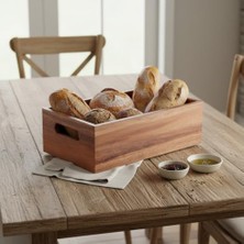 Karokstore Akasya Ağacı Ekmeklik & Çok Amaçlı Organizer Kutu – 25X14X8 cm El Yapımı Doğal Ahşap Servis Tepsisi | Mutfak, Banyo, Ofis ve Ev Düzenleyici Kutu | Kulplu Dekoratif Ahşap Kutu