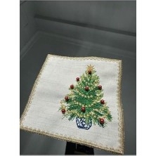 Karokstore Boncuklu Yılbaşı Ağacı Kahve Fincanı Altlığı - 1 Adet Yeni Yıl Kokteyl Peçetesi
