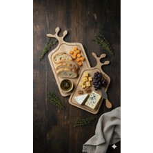 Feyza Design Modern Ahşap Zeytin Dalı Kesme ve Sunum Tahtası Çift Seti