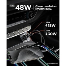 Karokstore 48W Usb-C 2 Port Araç Içi Hızlı Şarj Aleti Pps Desteği Akım Korumalı Güç Adaptörü Çakmaklık & & iPad Type-C Pd 3.0 30W + Qc 3.0 18W - ACP08447