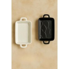 Karokstore Life 2 Li Kulplu Seramik Siyah Beyaz Sosluk Meze Çerez Meyve Sunum Tabağı Kahvaltı Seti MIT1274
