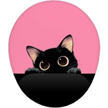 Karokstore Pembe Renkli Kedi Tasarım Bilek Destekli Mouse Pad (Pembe)