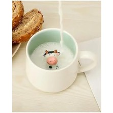 Karokstore 3D Porselen Kupa – Sevimli Inek Figürlü, 350 Ml, Eğlenceli ve Şık Tasarım,mavi