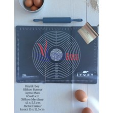 Feyza Design Büyük Boy Silikon Hamur Açma Matı ve Metal Hamur Kesme Aparatı