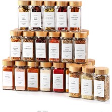 Karokstore Cam Baharatlık Seti, 12 Adet, Bambu Kapaklı, Etiketli