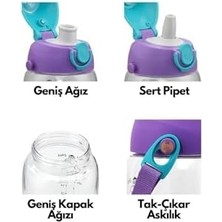 Karokstore Küçük Boy 480ML Kılıflı Askılı Pipetli/pipetsiz Iki Ayrı Kapaklı Tritan Çocuk Matarası 6955482320230
