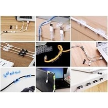 Karokstore Yapışkanlı Mini 20LI Klips USB Pc Adaptör Kablo Tutucu Aparat Şeffaf Masa.kablo