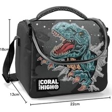 Karokstore Erkek Okul Okul Beslenme Çantası - Siyah Gri Dinazor - Termal Astarlı