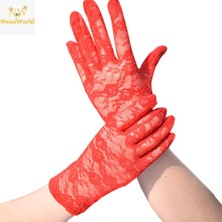 Urfakent Kırmızı Renk Kısa Dantelli Eldiven