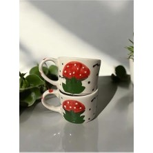 Karokstore Mantar Model Hediyelik 2 Li Çay Kahve El Yapımı Seramik Kupa