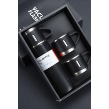 Karokstore Paslanmaz Çelik Termos 3 Bardaklı Termos Seti Özel Kutulu Vakumlu Termos Set Çok Renkli (Siyah)